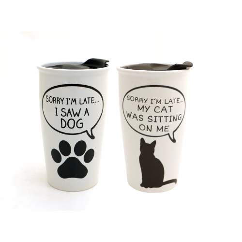 Sorry I'm Late Travel Mug - Cat & Dog Versions