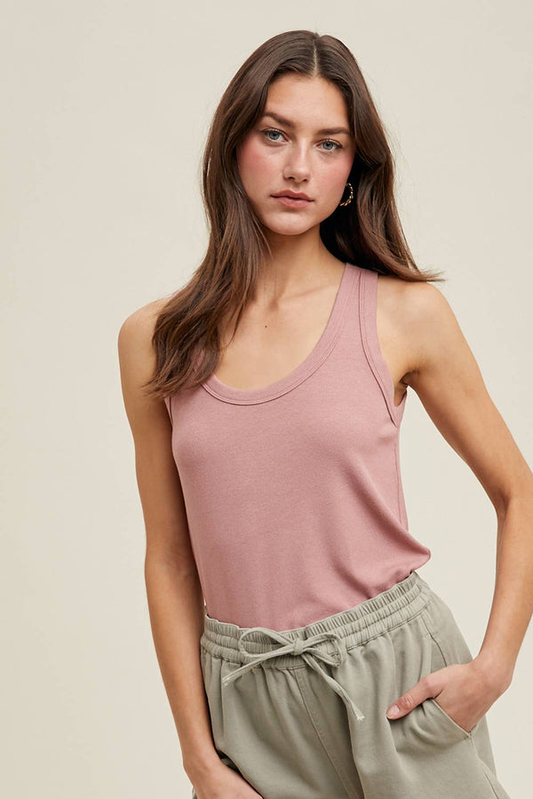 Basic Scoop Neck Ribbed Knit Tank