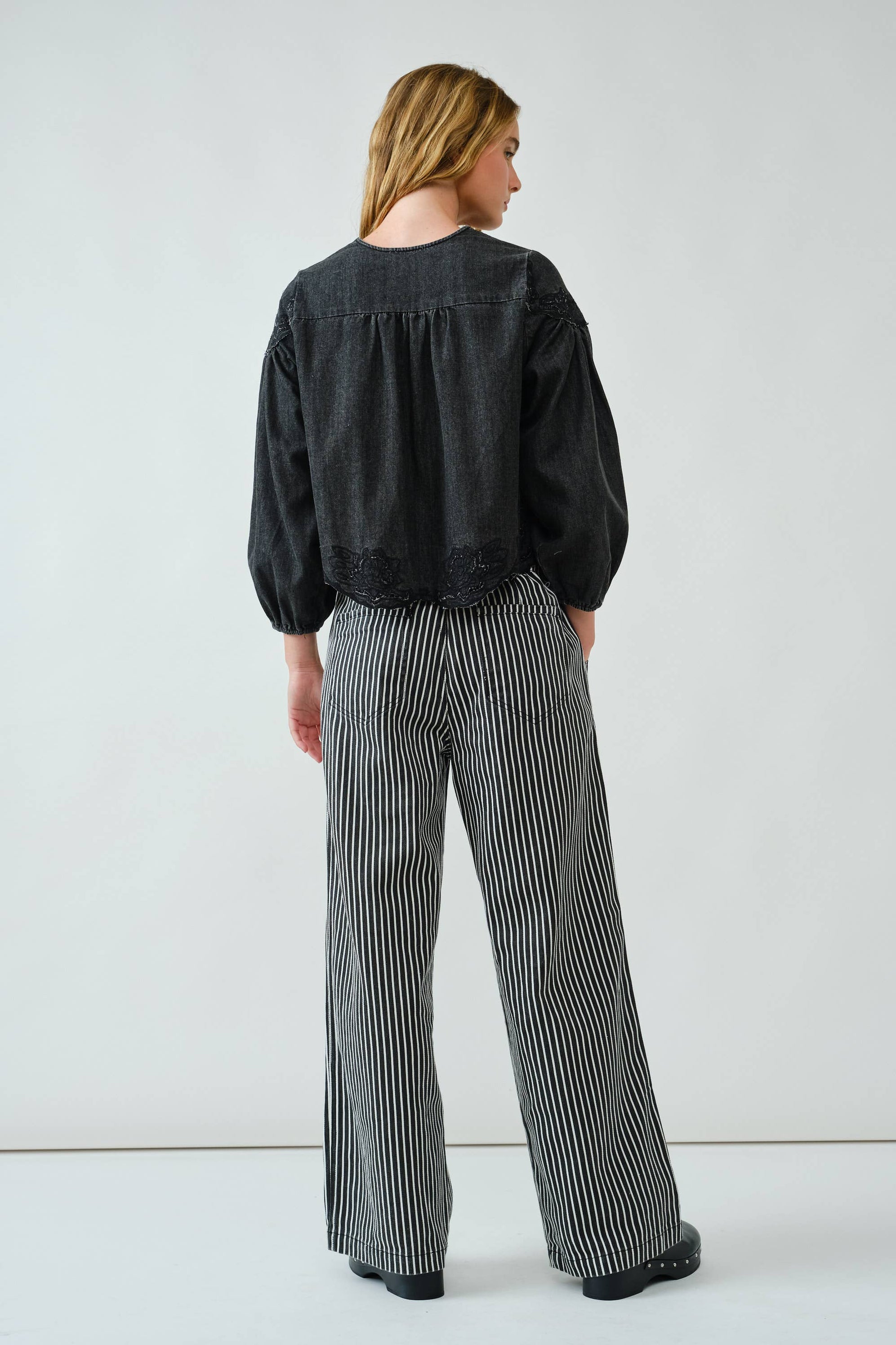 Striped Wide Leg Pants With Rope Belt - Off White W/Black Stripes ...