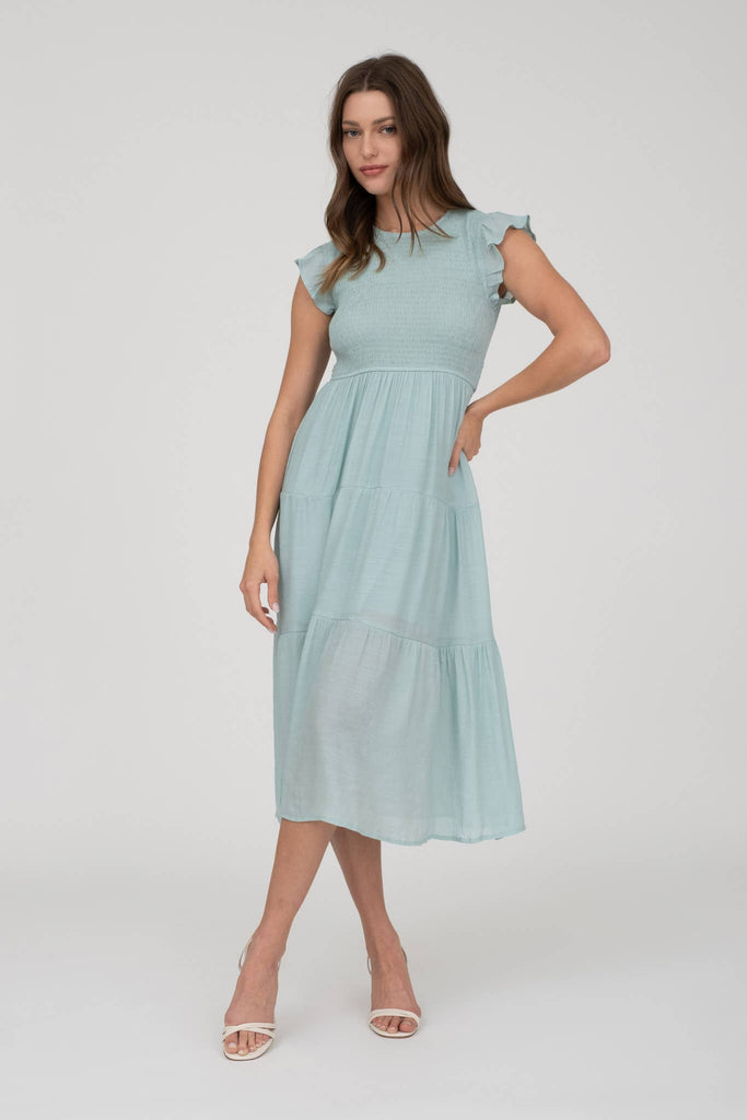 Smocked Tiered Mini Dress - Sage Alair Gift Shop Smocked Tiered Mini Dress - Sage Alair Gift Shop