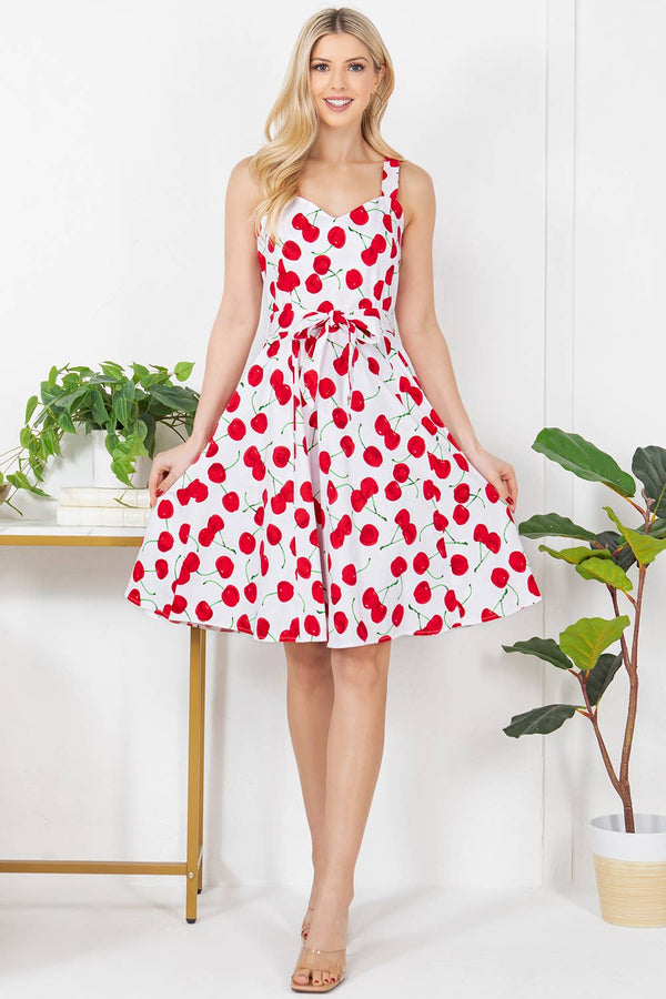 Cherry Print Cotton Sleeveless Dress