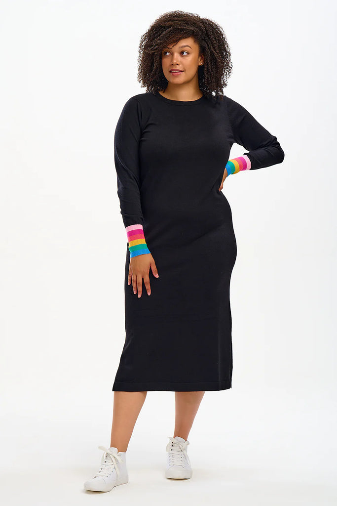Liselle Midi Knit Dress, Rainbow Cuffs– Alair Gift Shop Liselle Midi Knit Dress, Rainbow Cuffs– Alair Gift Shop