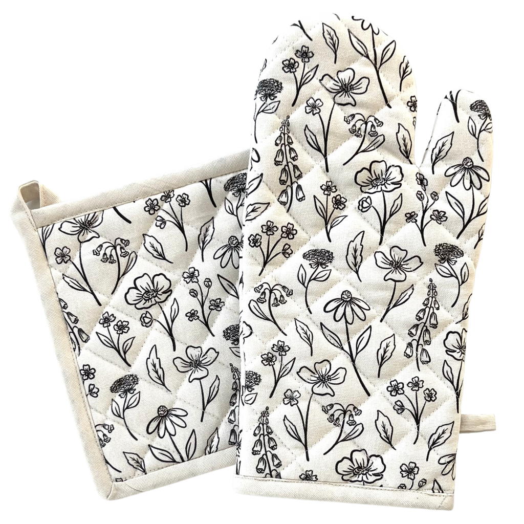 Design Imports Floral 100% Cotton Potholder & Oven Mitt Set